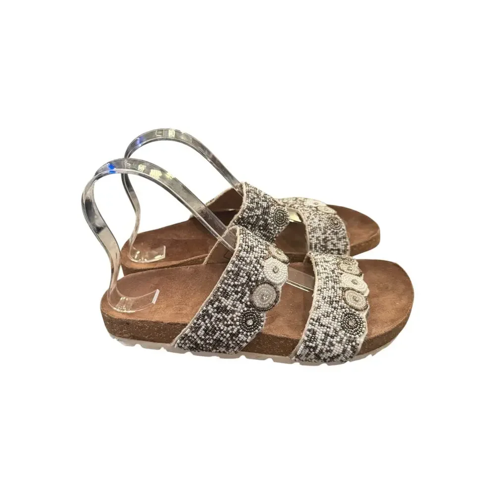 ROAN by BED STU Jury Black White Beaded Slide Sandals Women’s 7